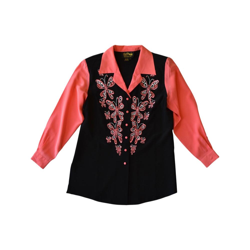 Vintage Bob Mackie Butterfly Embroidered Silk Shirt Size Small